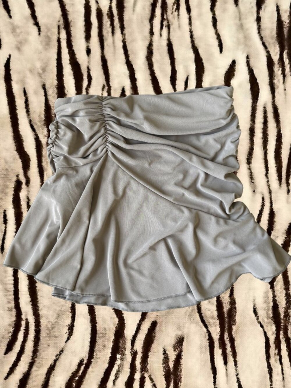 H&M Divided Olive Green Satin Mini Skirt XS Ruched Y2K Flowy